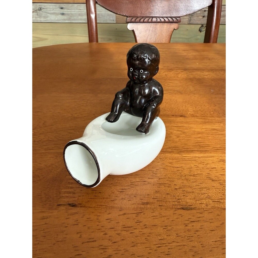 1940's Ashtray Porcelain Baby on a Bedpan "For Old Butts & Ashes" Japan Antique